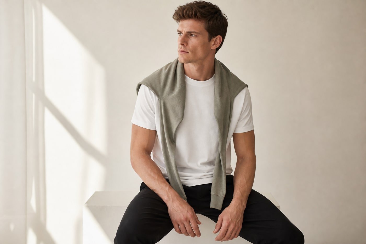 Heavyweight cotton tee and long sleeve layering — on-body lifestyle