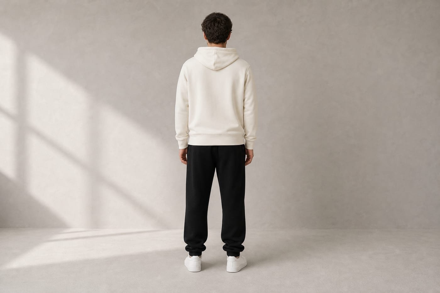 Heavyweight cotton hoodie 530gsm in Apricot — back view