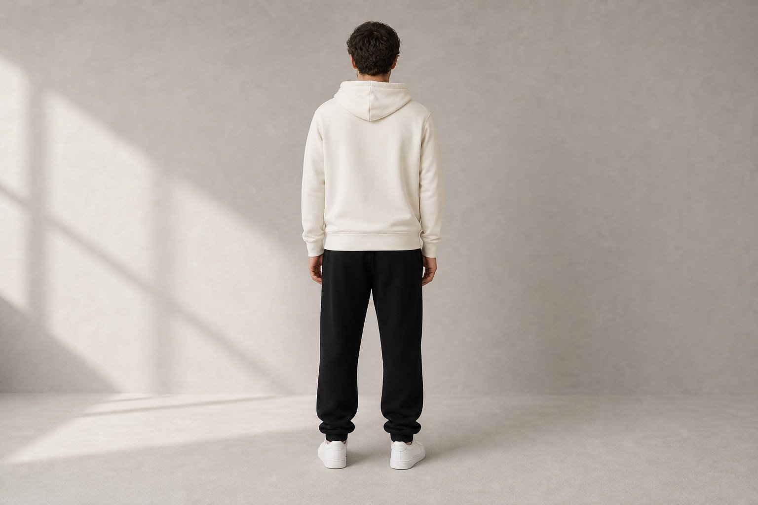 Heavyweight cotton hoodie in Apricot — back view