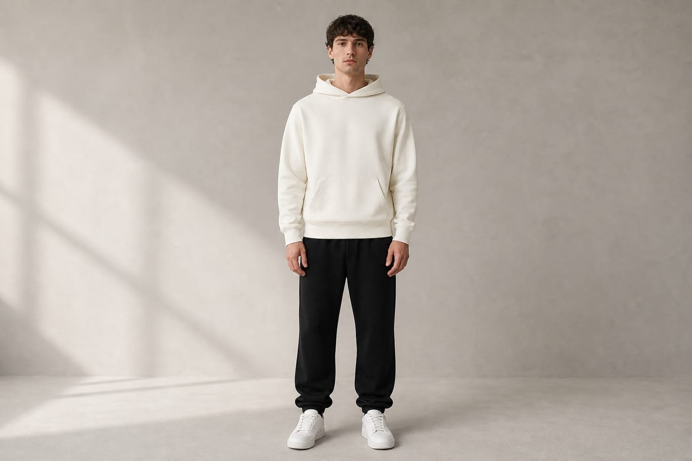 Heavyweight cotton hoodie 530gsm in Apricot — front view
