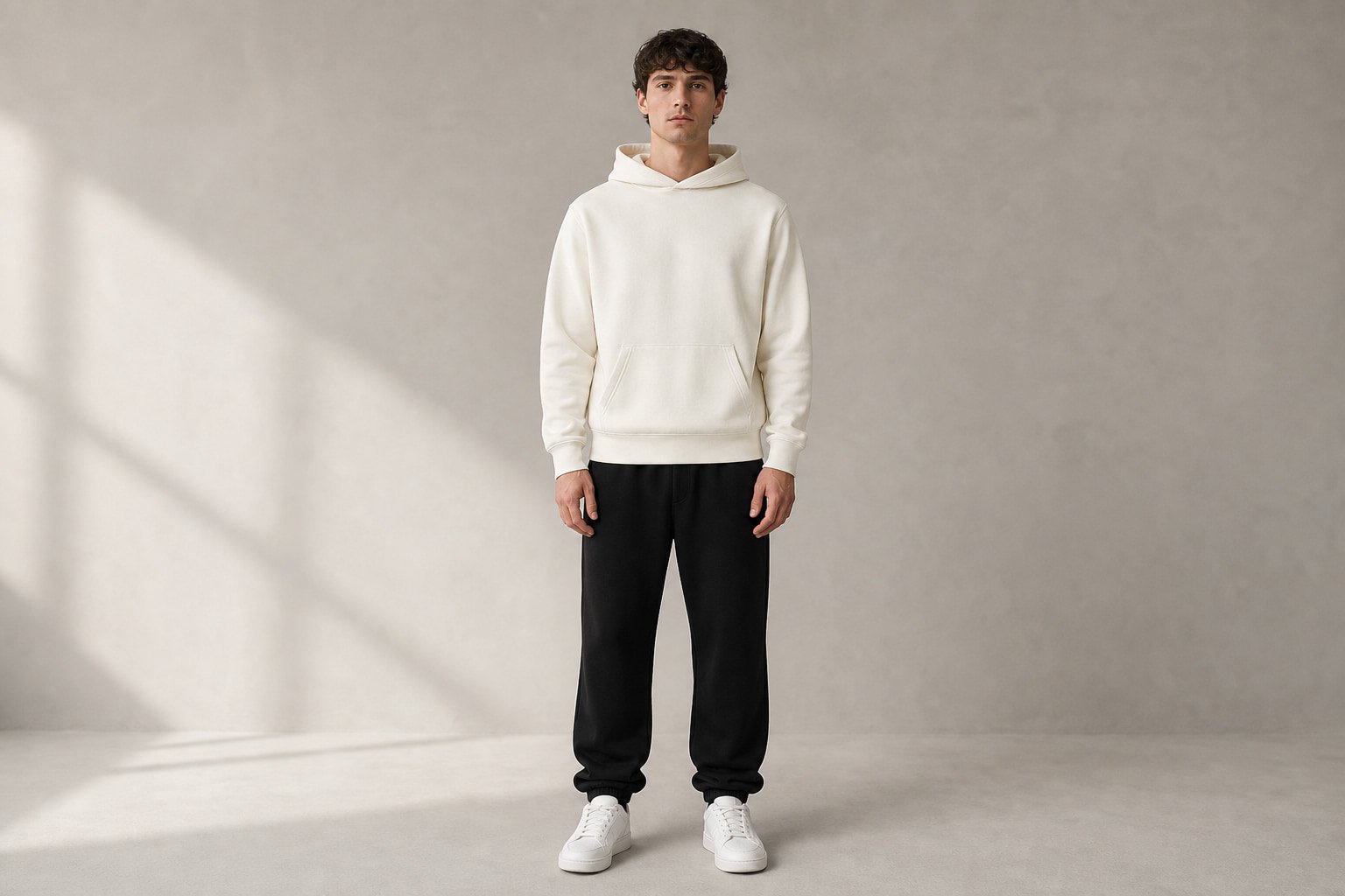 Heavyweight cotton hoodie in Apricot — front view