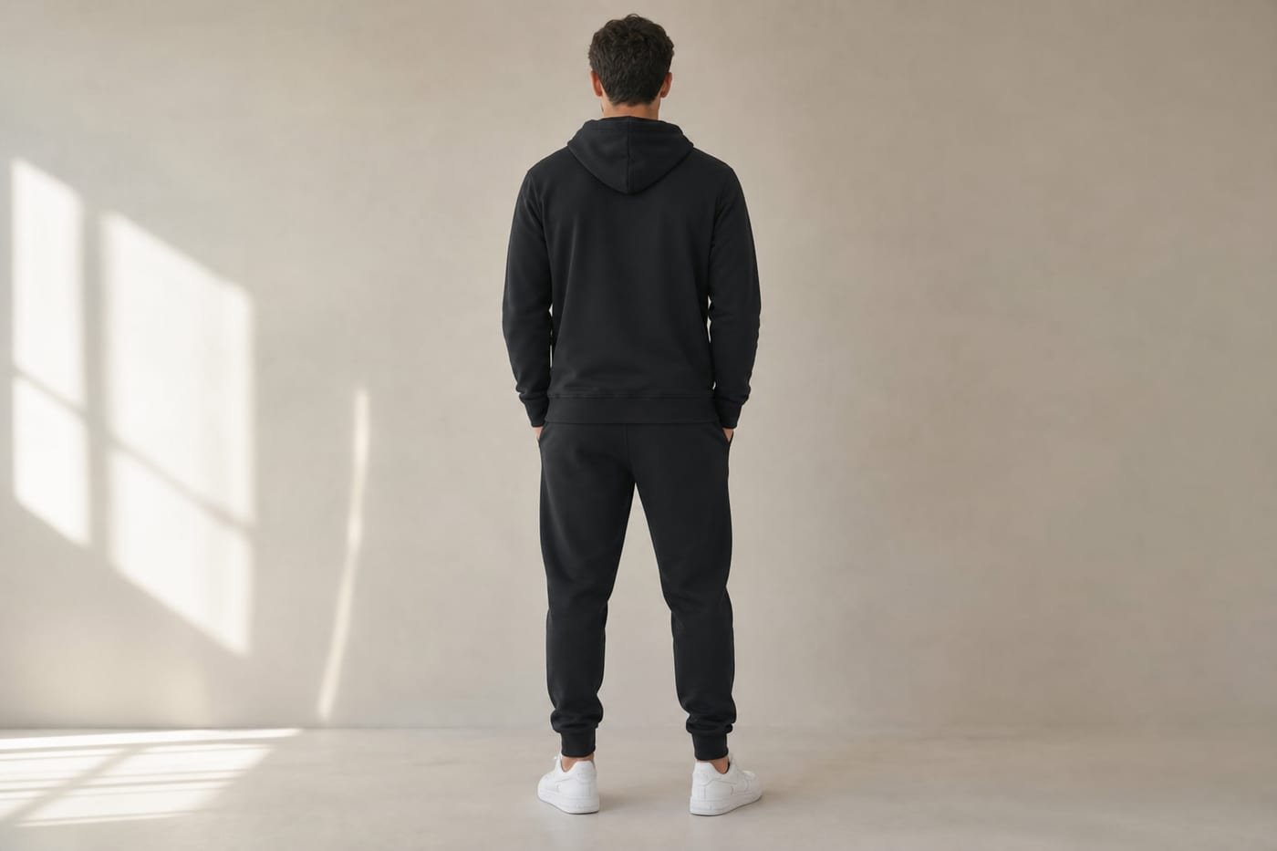 Heavyweight cotton hoodie 530gsm in Black — back view