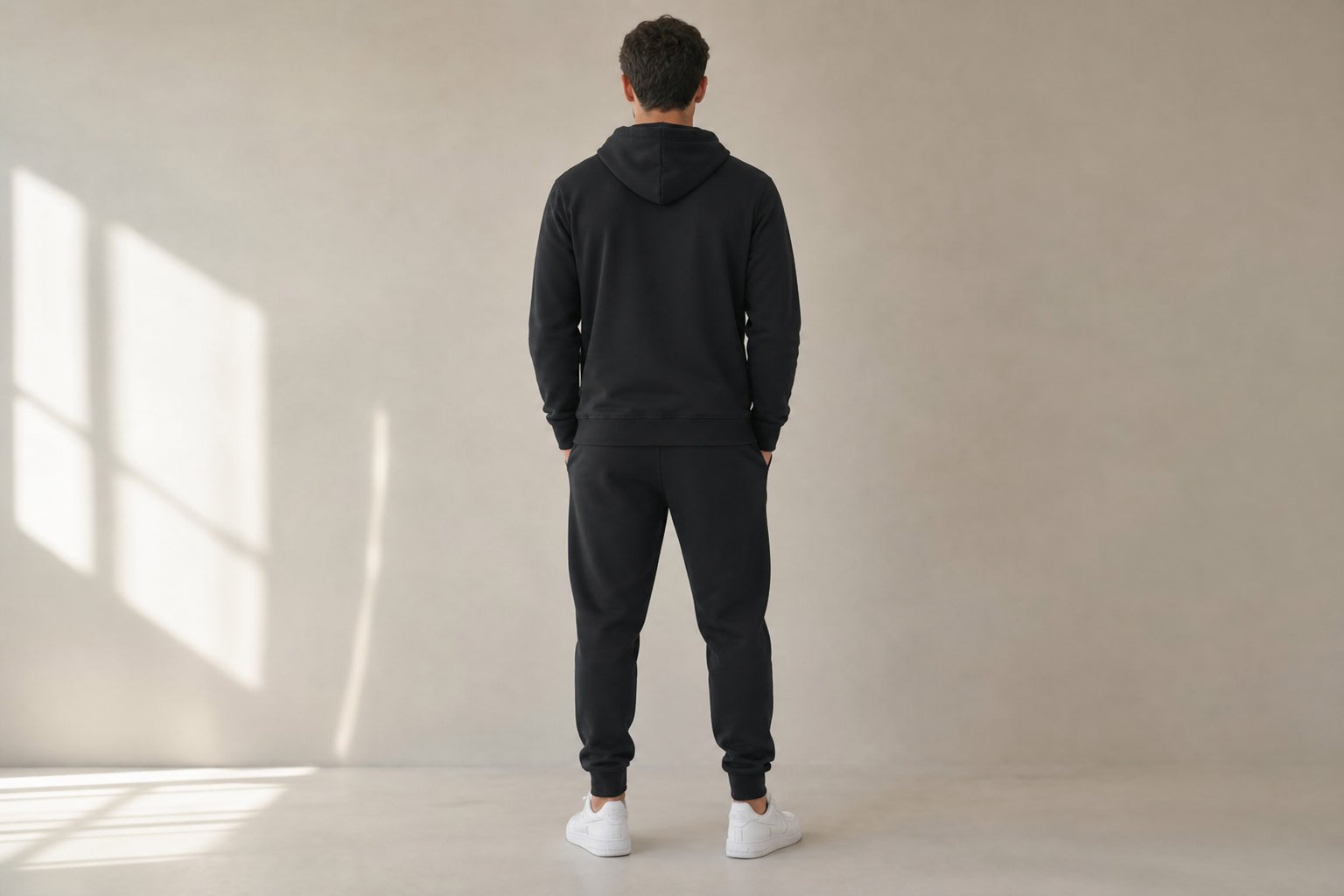 Heavyweight cotton hoodie in Black — back view