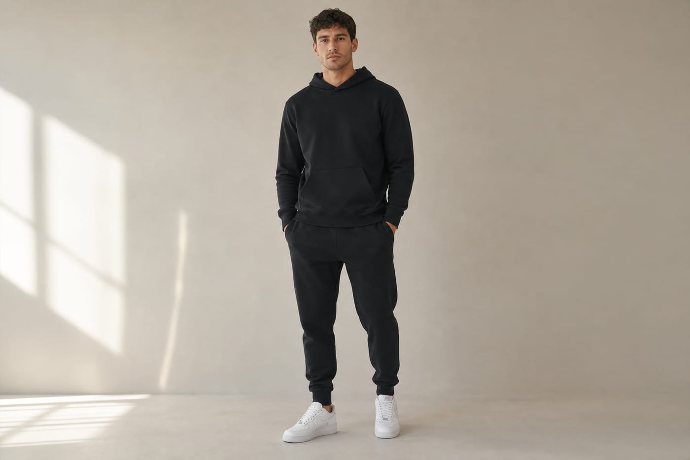 Heavyweight cotton hoodie 530gsm in Black — front view