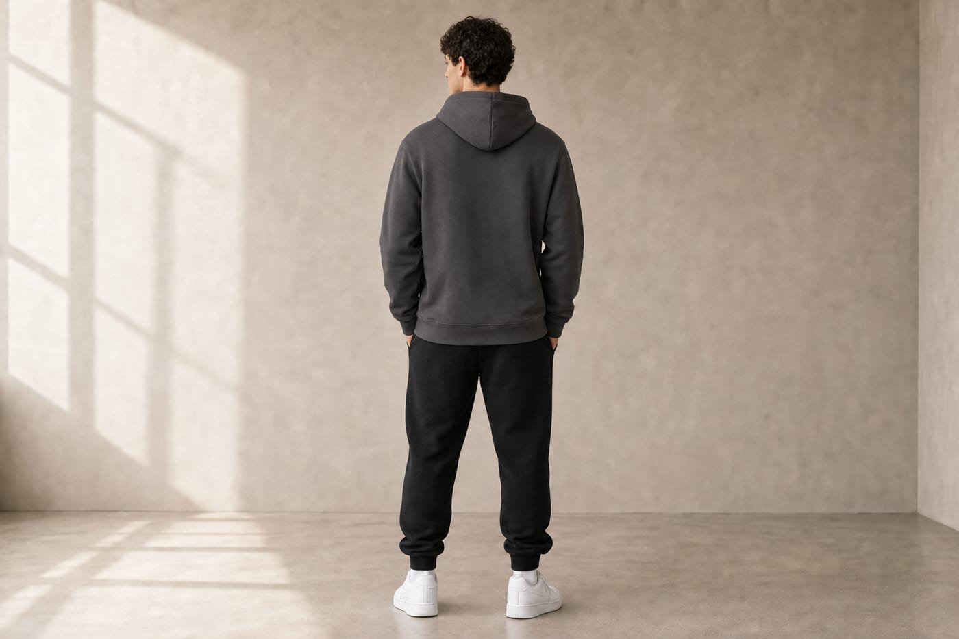Heavyweight cotton hoodie 530gsm in Dark Gray — back view