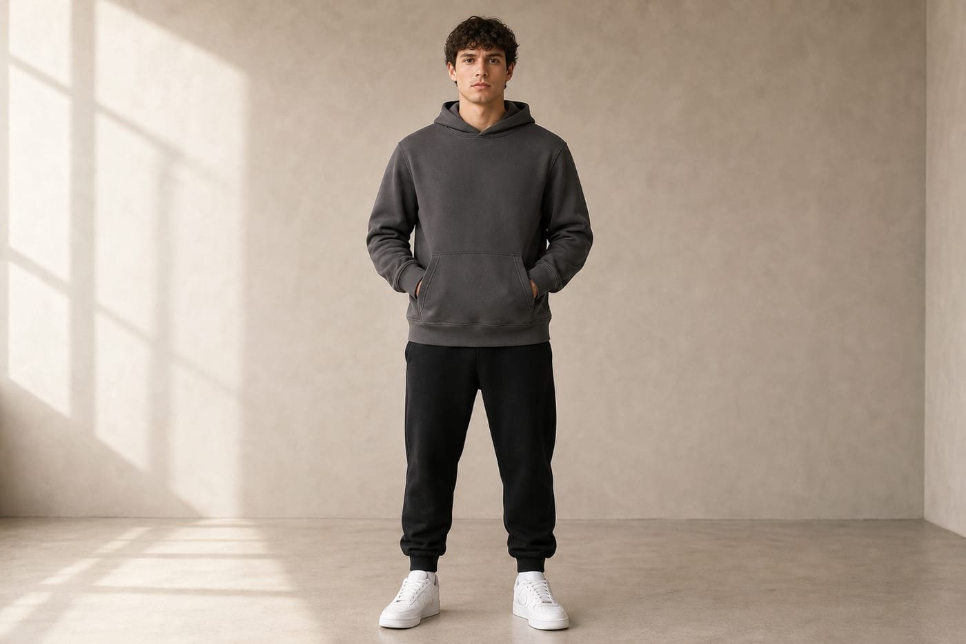 Heavyweight cotton hoodie 530gsm in Dark Gray — front view