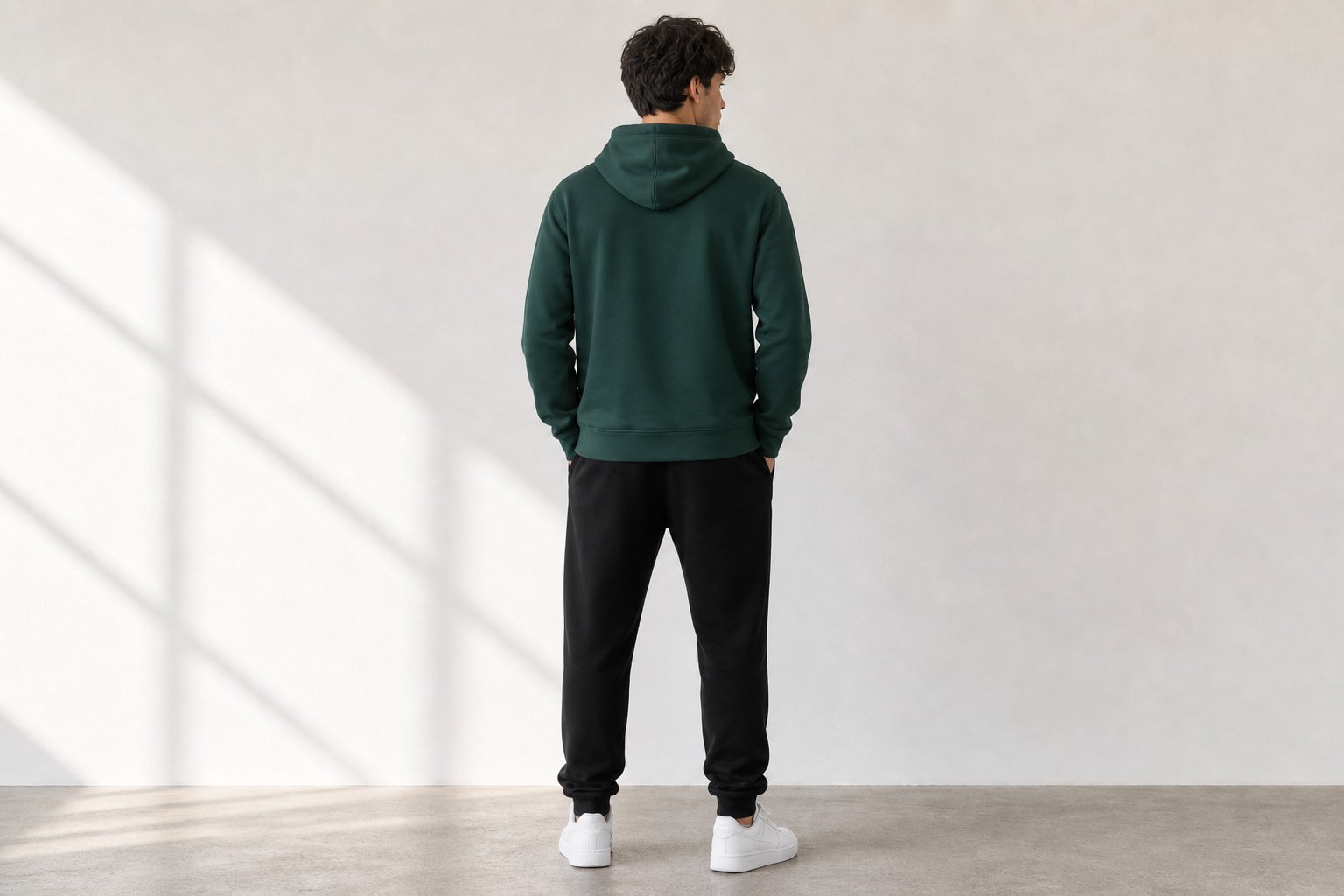 Heavyweight cotton hoodie in Retro Green — back view