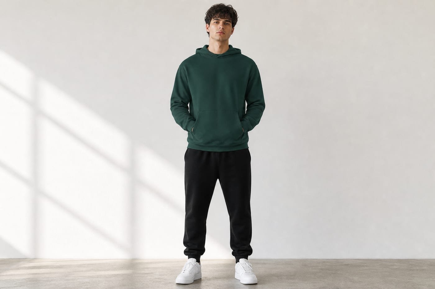 Heavyweight cotton hoodie 530gsm in Retro Green — front view