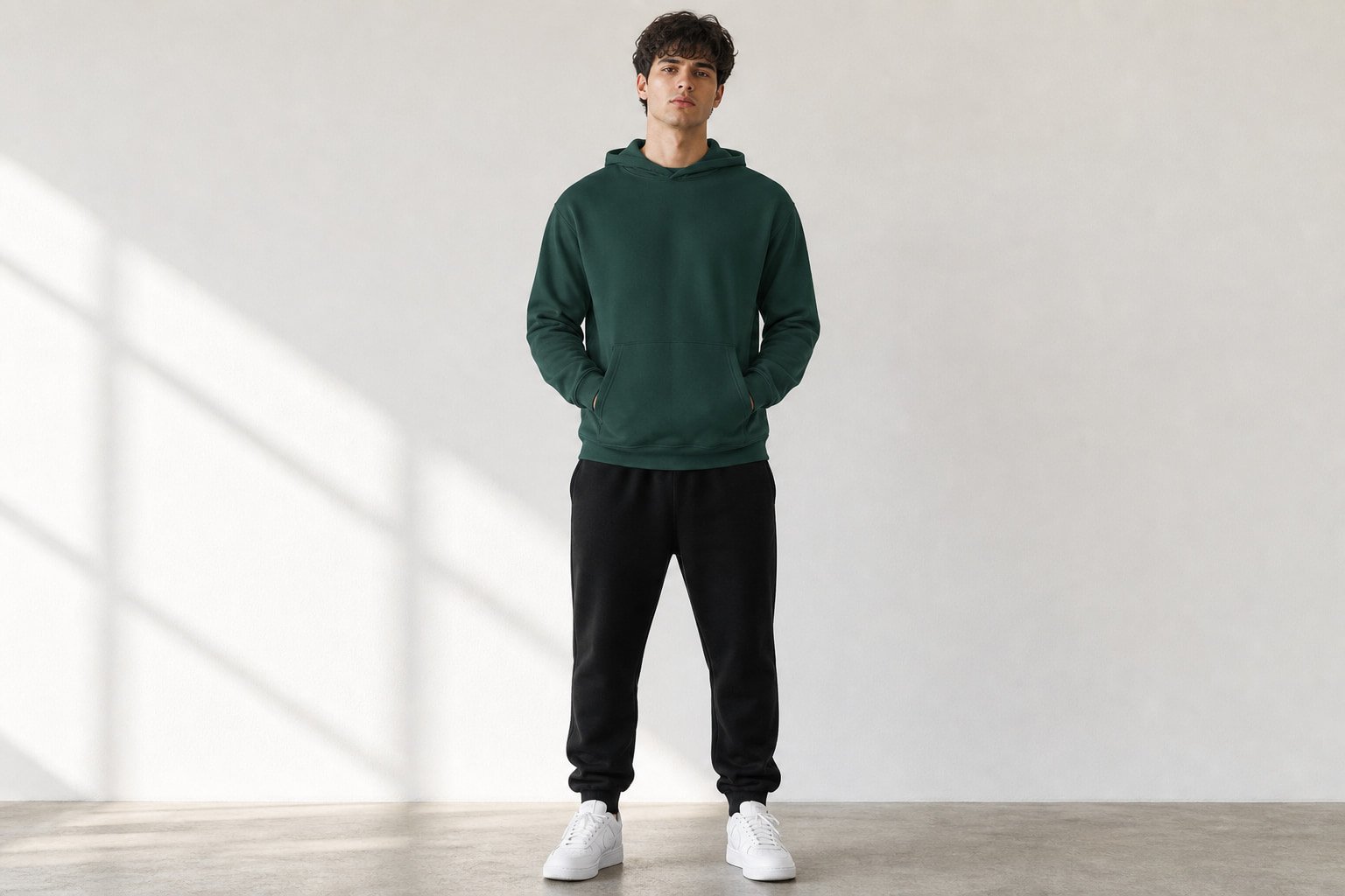 Heavyweight cotton hoodie in Retro Green — front view