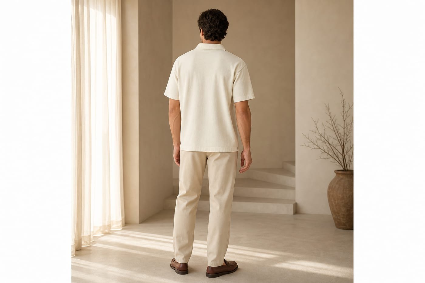 Loose fit cotton polo shirt 275gsm in Apricot — back view