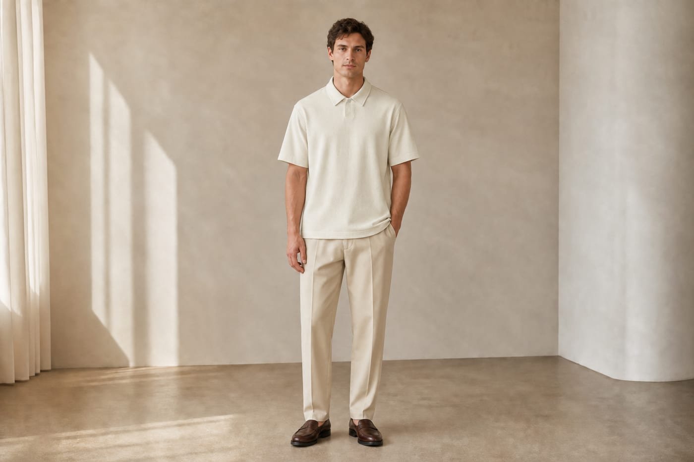 Loose fit cotton polo shirt 275gsm in Apricot — front view
