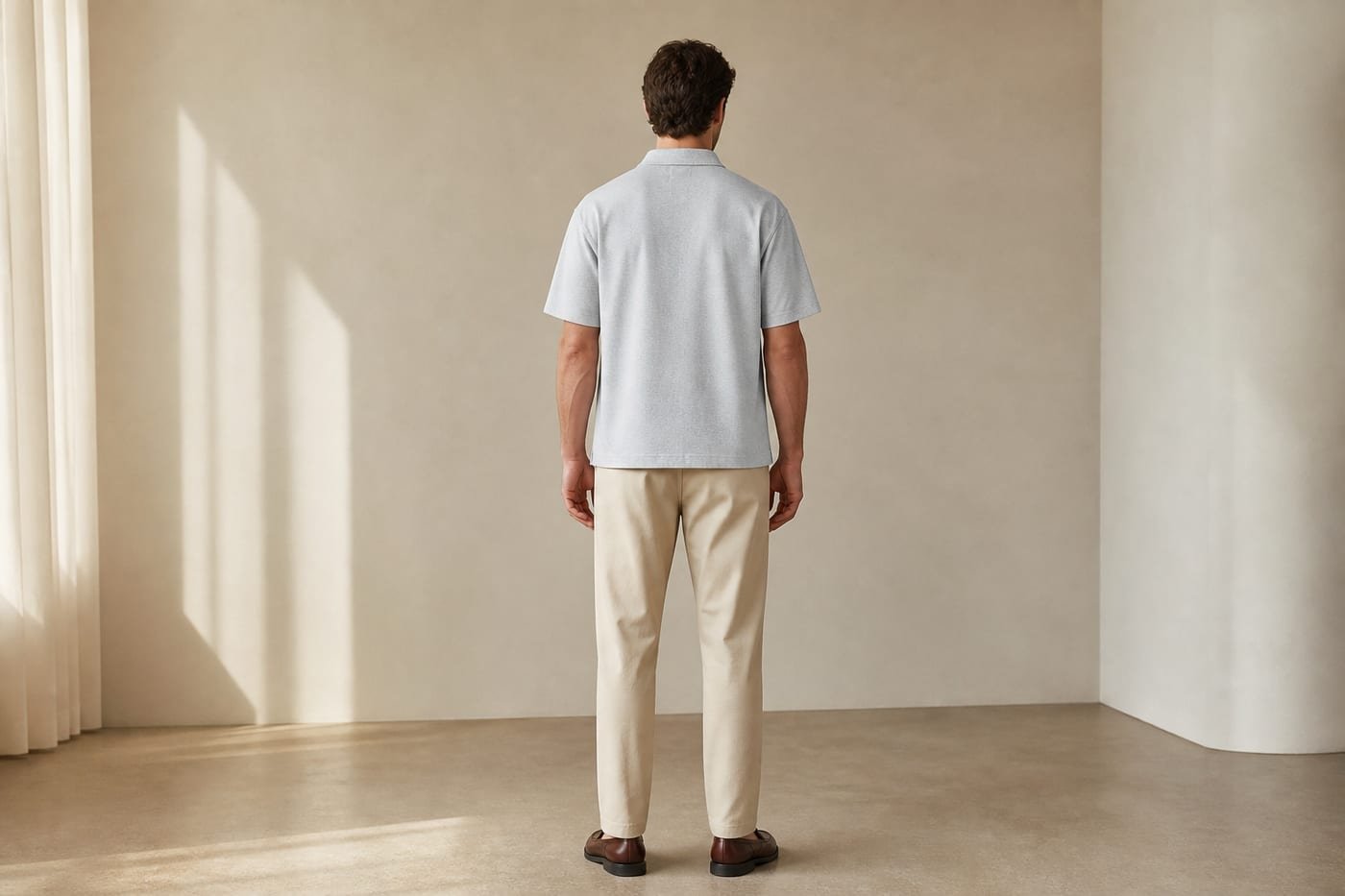 Loose fit cotton polo shirt 275gsm in Flower Gray — back view