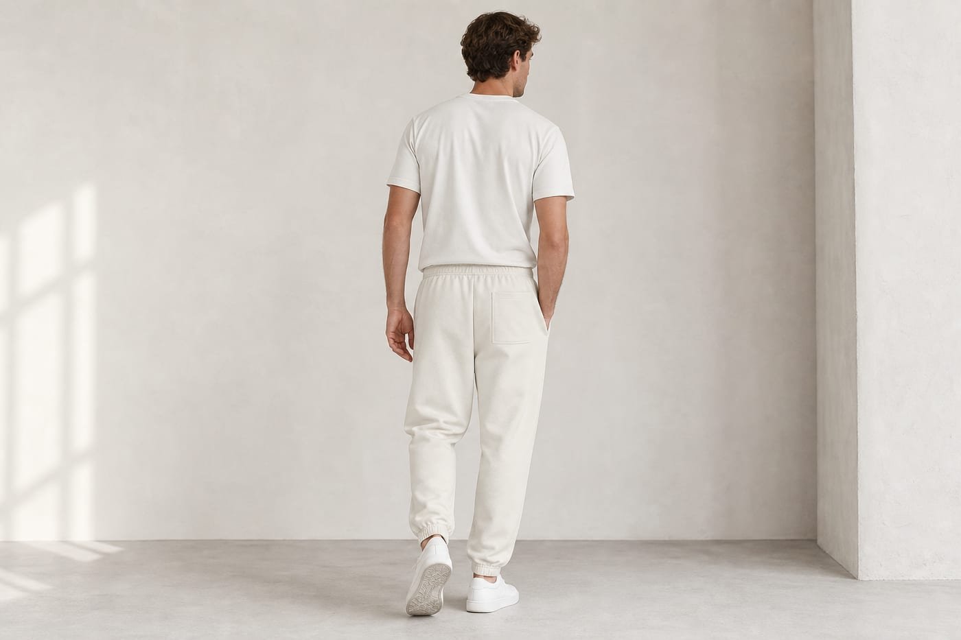 Heavyweight cotton sweatpants 530gsm in Apricot — back view