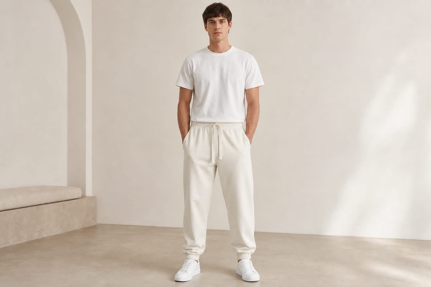 Heavyweight cotton sweatpants 530gsm in Apricot — front view