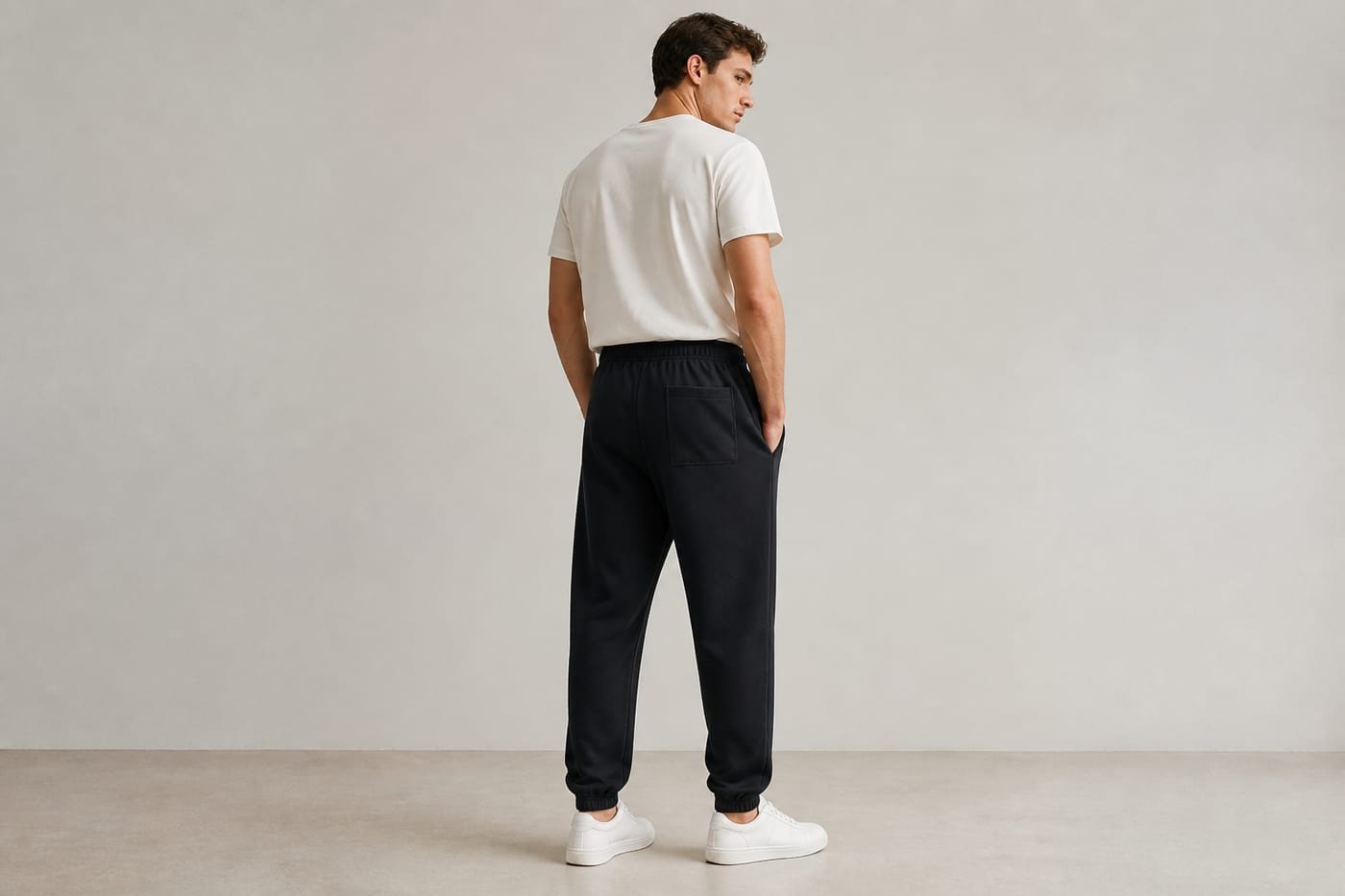 Heavyweight cotton sweatpants 530gsm in Black — back view