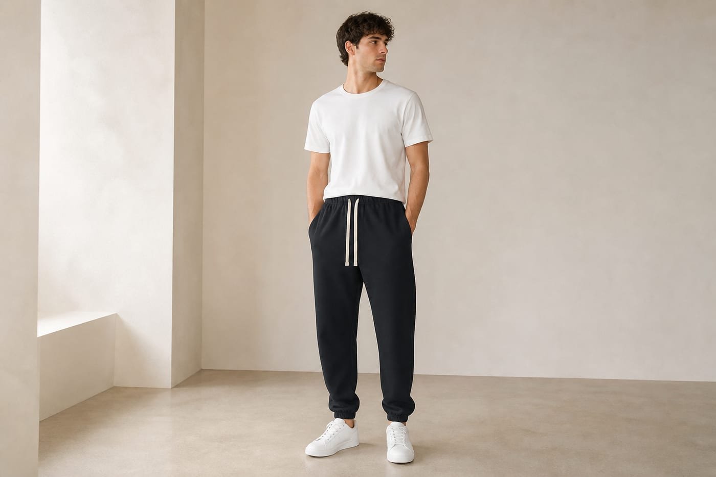 Heavyweight cotton sweatpants 530gsm in Black — front view