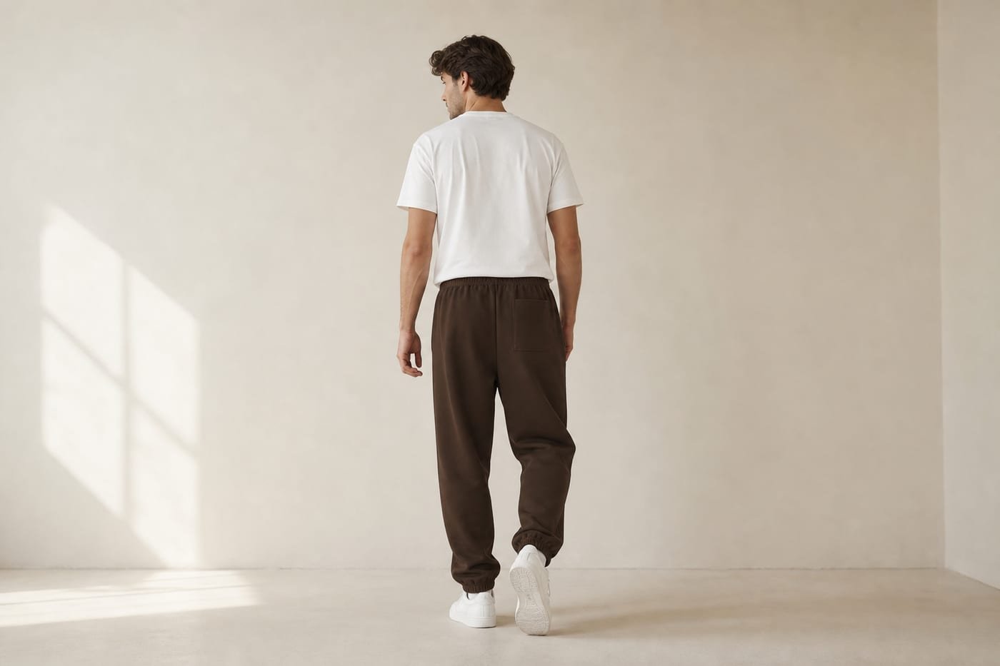 Heavyweight cotton sweatpants 530gsm in Coffee — back view