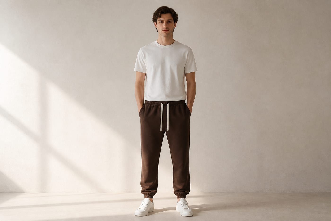 Heavyweight cotton sweatpants 530gsm in Coffee — front view