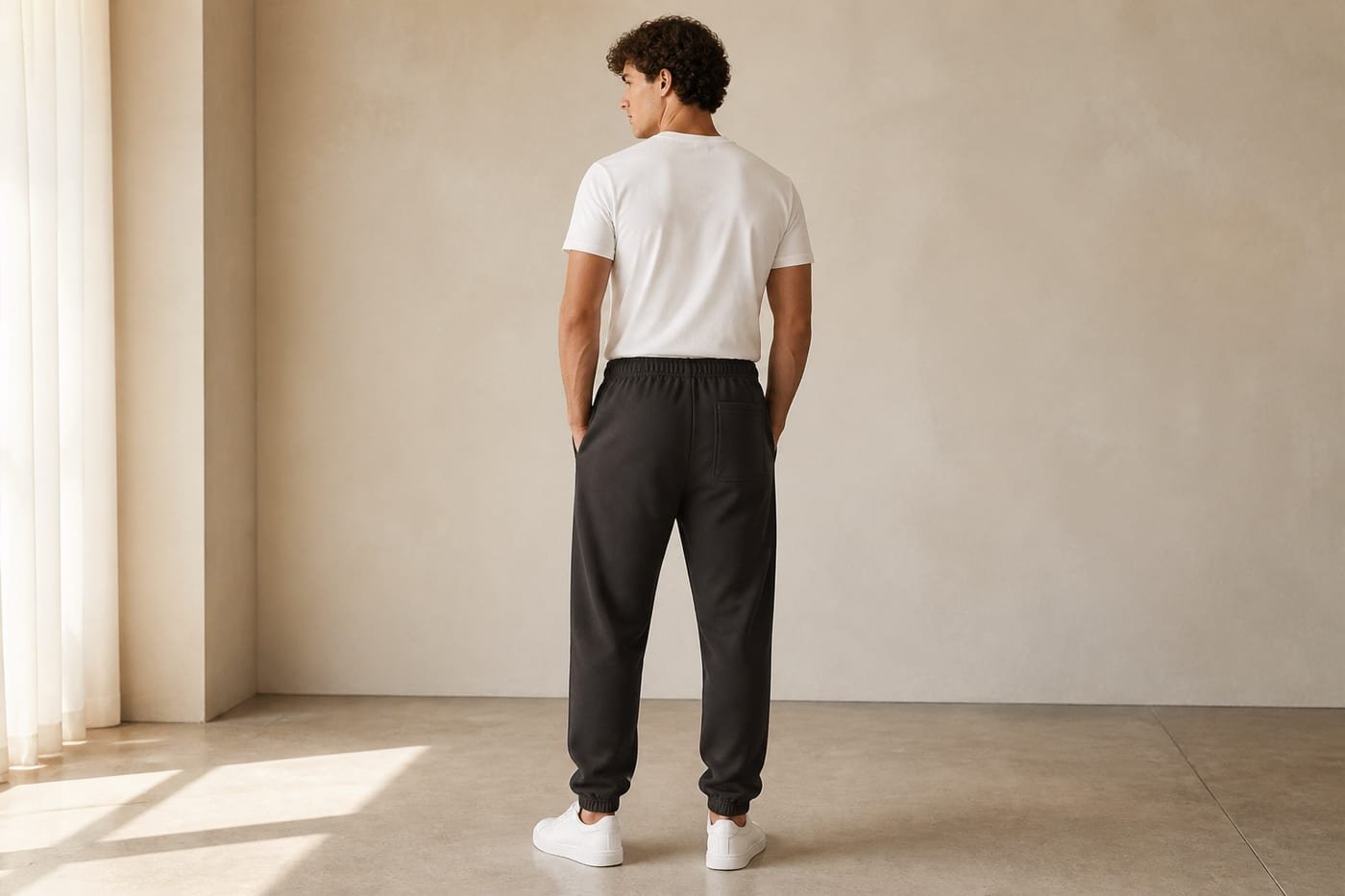Heavyweight cotton sweatpants 530gsm in Dark Gray — back view