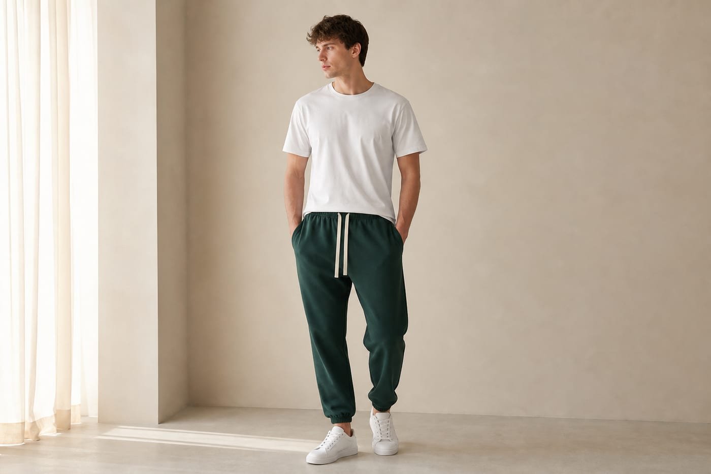 Heavyweight cotton sweatpants 530gsm in Retro Green — front view