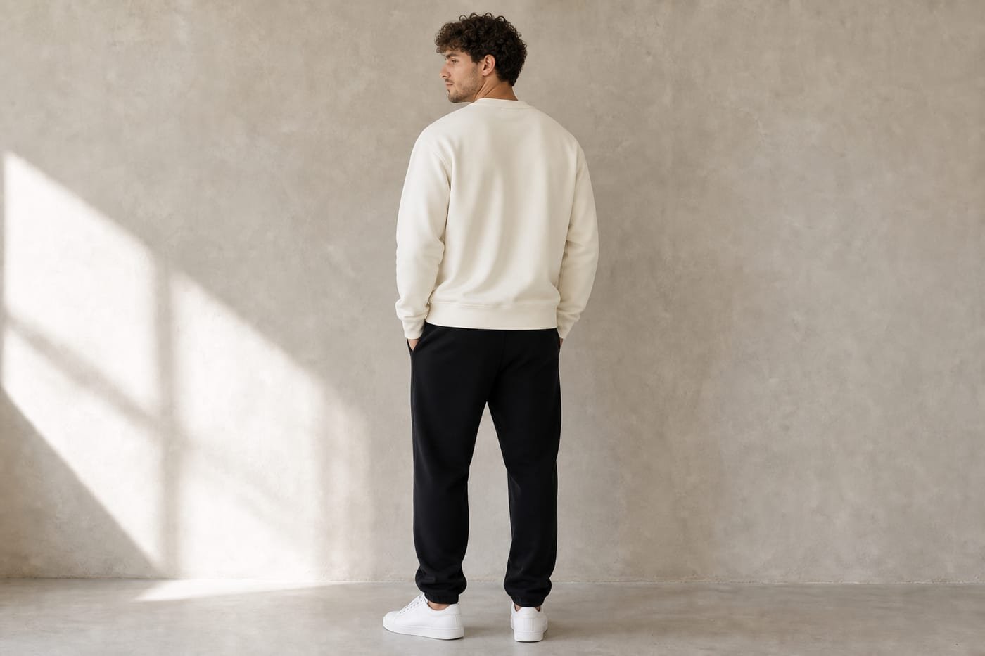 Heavyweight cotton sweatshirt 530gsm in Apricot — back view
