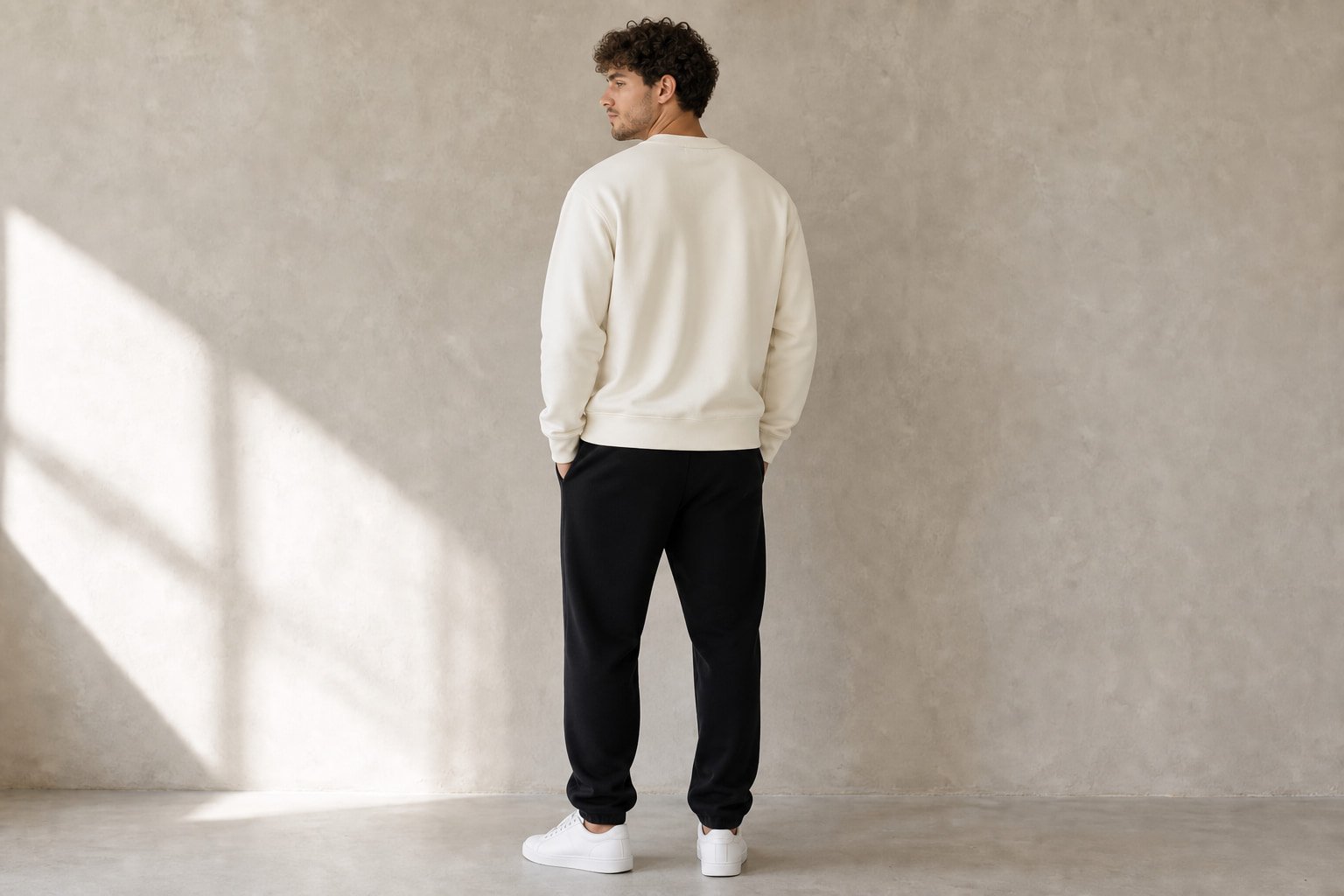 Heavyweight cotton sweatshirt in Apricot — back view