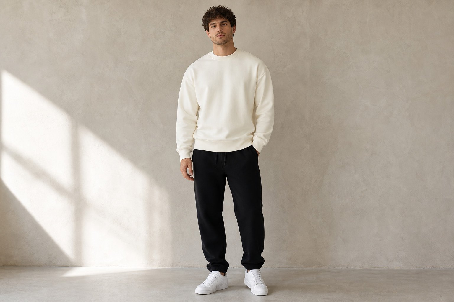 Heavyweight cotton sweatshirt in Apricot — front view