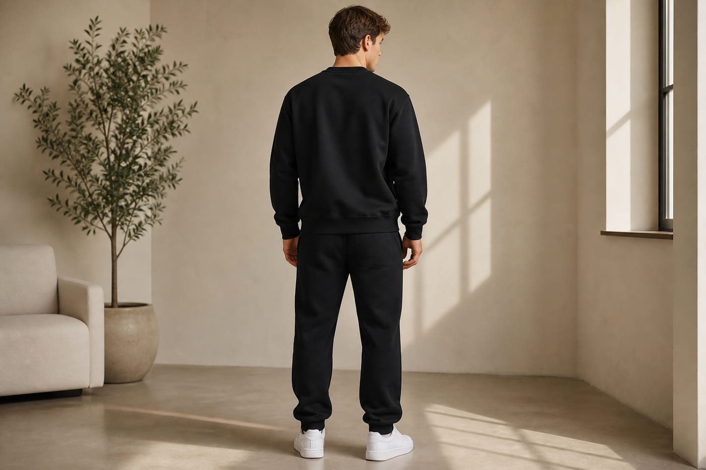 Heavyweight cotton sweatshirt 530gsm in Black — back view