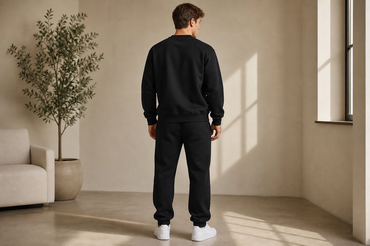 Heavyweight cotton sweatshirt in Black — back view