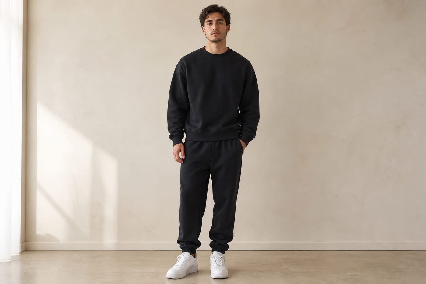 Heavyweight cotton sweatshirt 530gsm in Black — front view