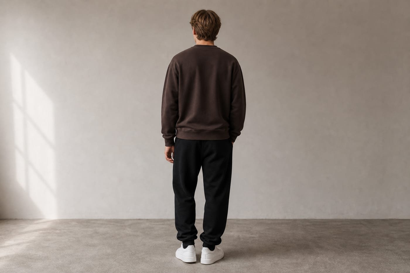 Heavyweight cotton sweatshirt 530gsm in Coffee — back view