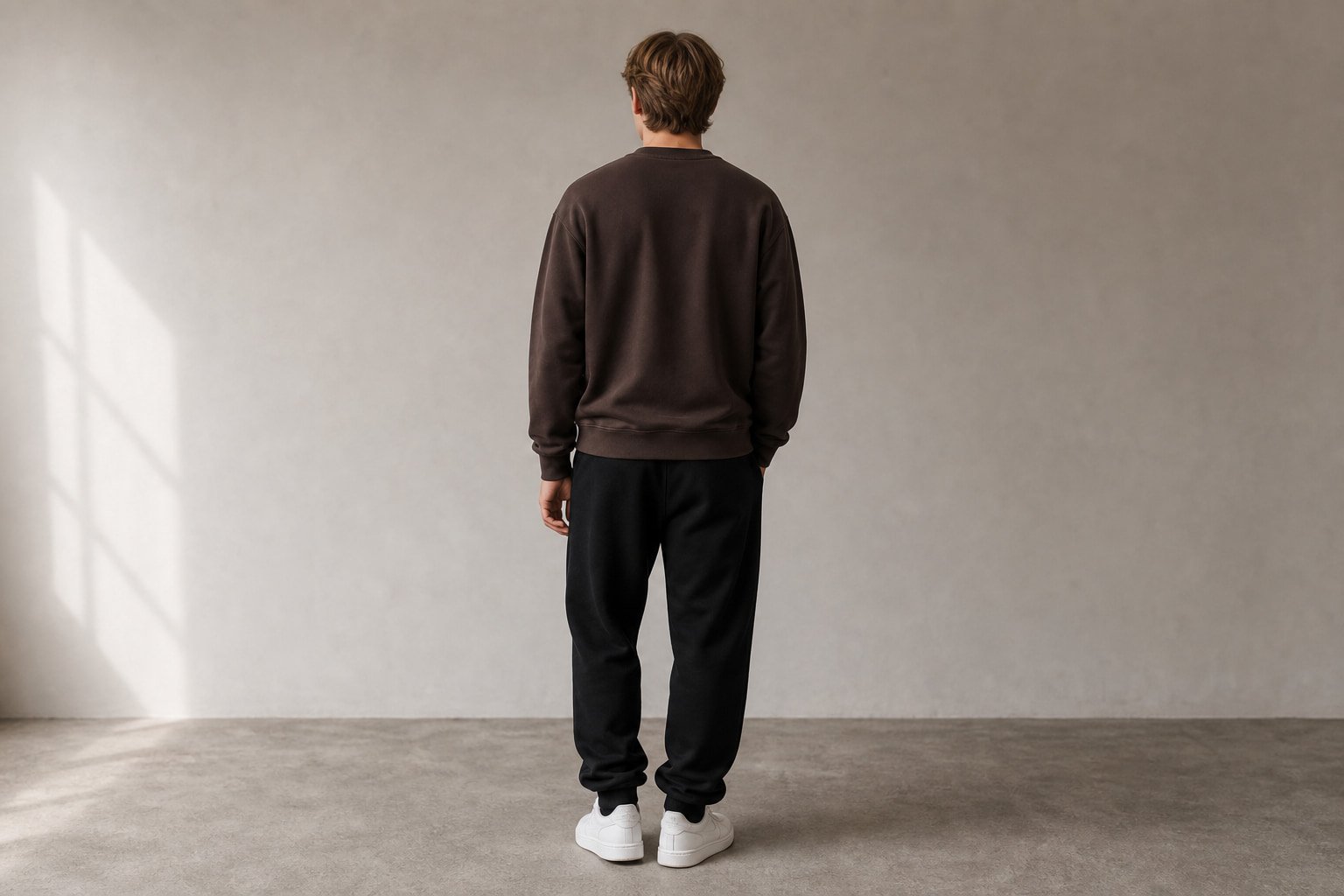 Heavyweight cotton sweatshirt in Coffee — back view