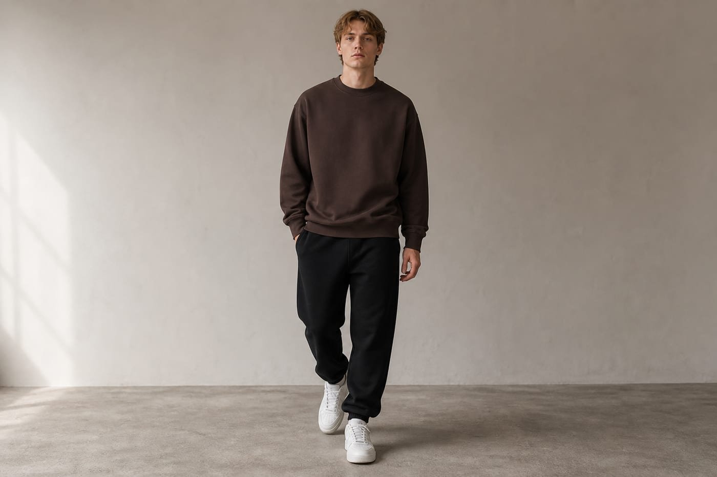 Heavyweight cotton sweatshirt 530gsm in Coffee — front view