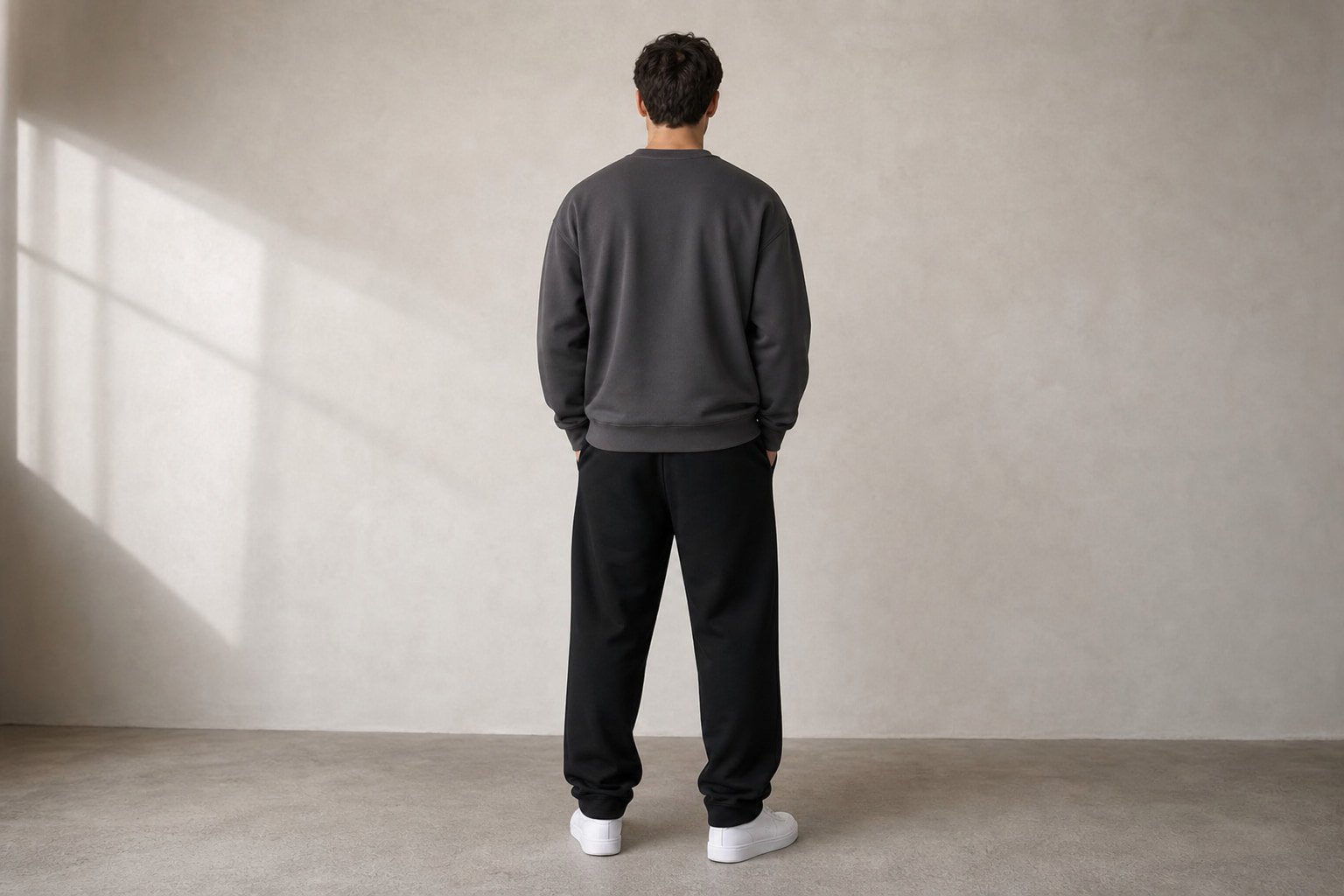 Heavyweight cotton sweatshirt in Dark Gray — back view