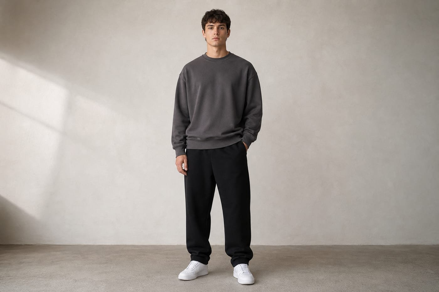 Heavyweight cotton sweatshirt 530gsm in Dark Gray — front view