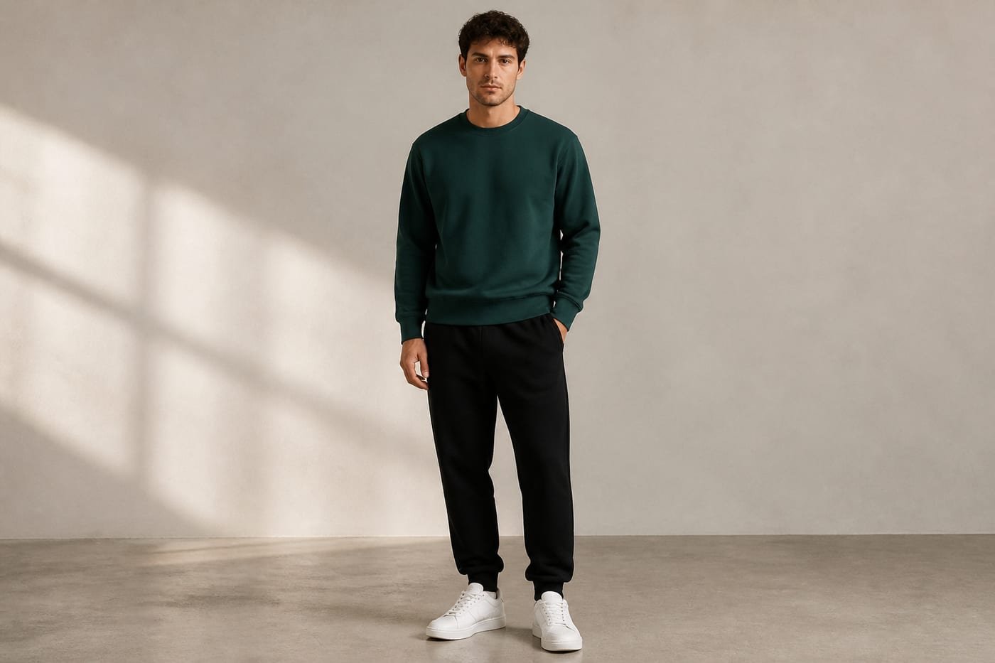 Heavyweight cotton sweatshirt 530gsm in Retro Green — front view