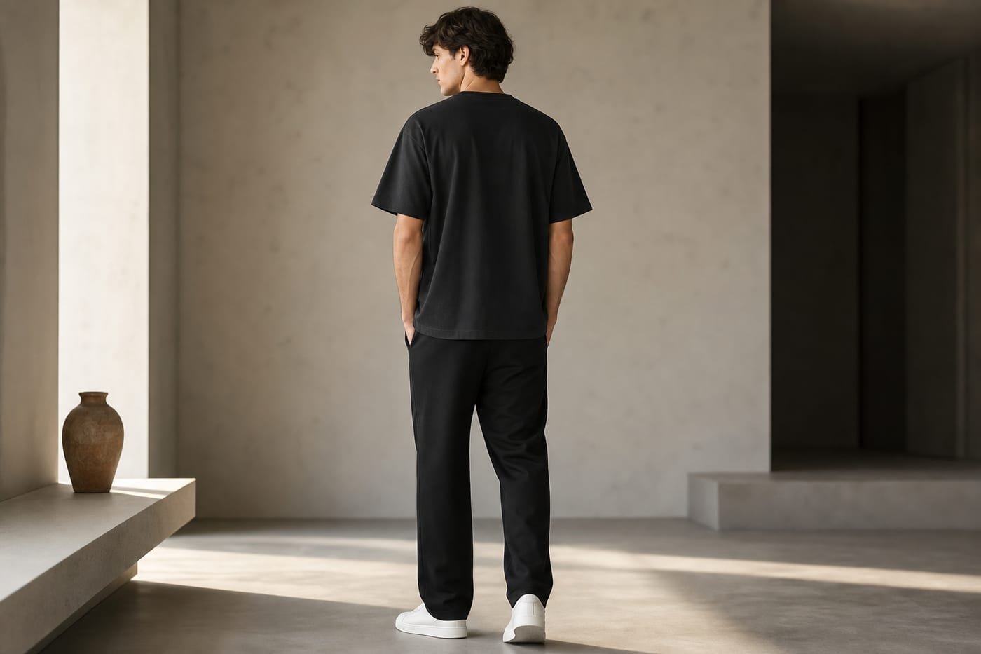 Heavyweight cotton t-shirt 330gsm in Black — back view