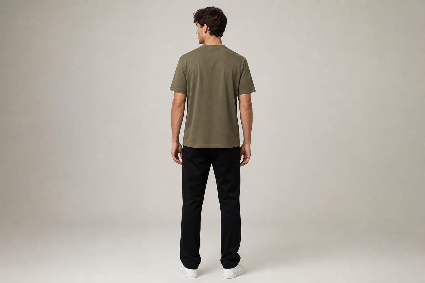Heavyweight cotton t-shirt 330gsm in Moss Green — back view