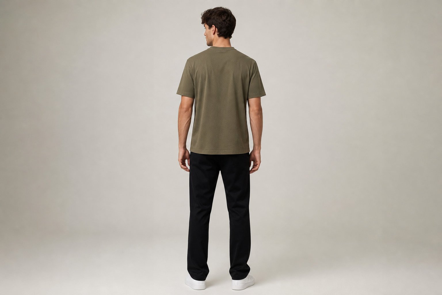 Heavyweight cotton t-shirt in Moss Green — back view
