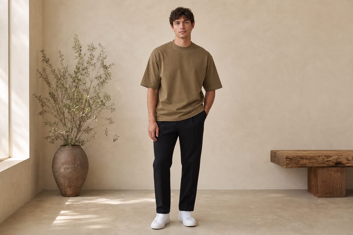 Heavyweight cotton t-shirt 330gsm in Moss Green — front view