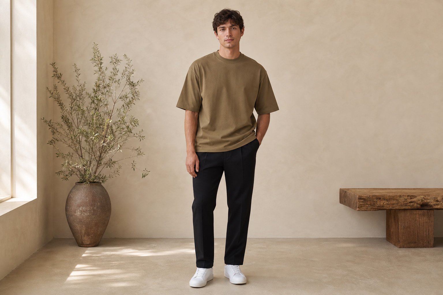 Heavyweight cotton t-shirt in Moss Green — front view