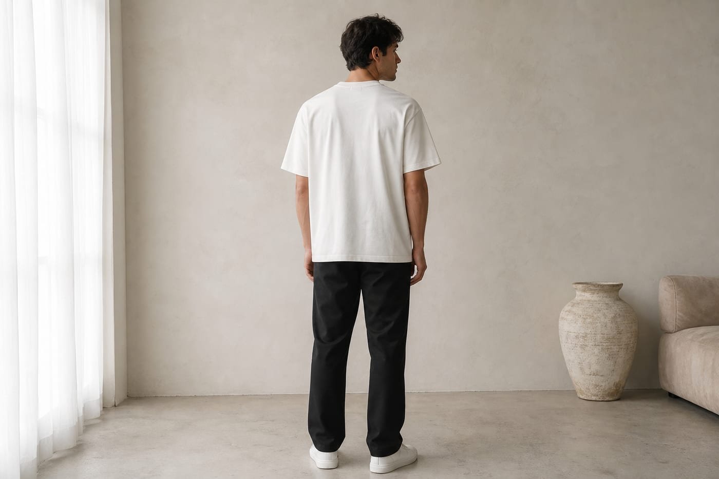Heavyweight cotton t-shirt 330gsm in White — back view
