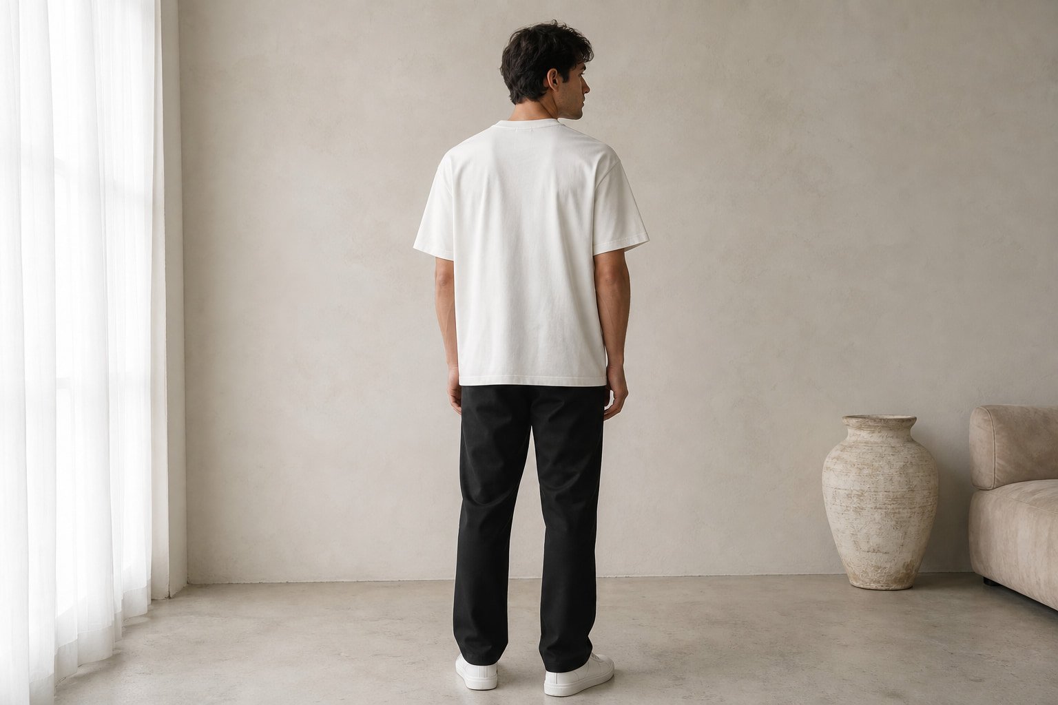 Heavyweight cotton t-shirt in White — back view