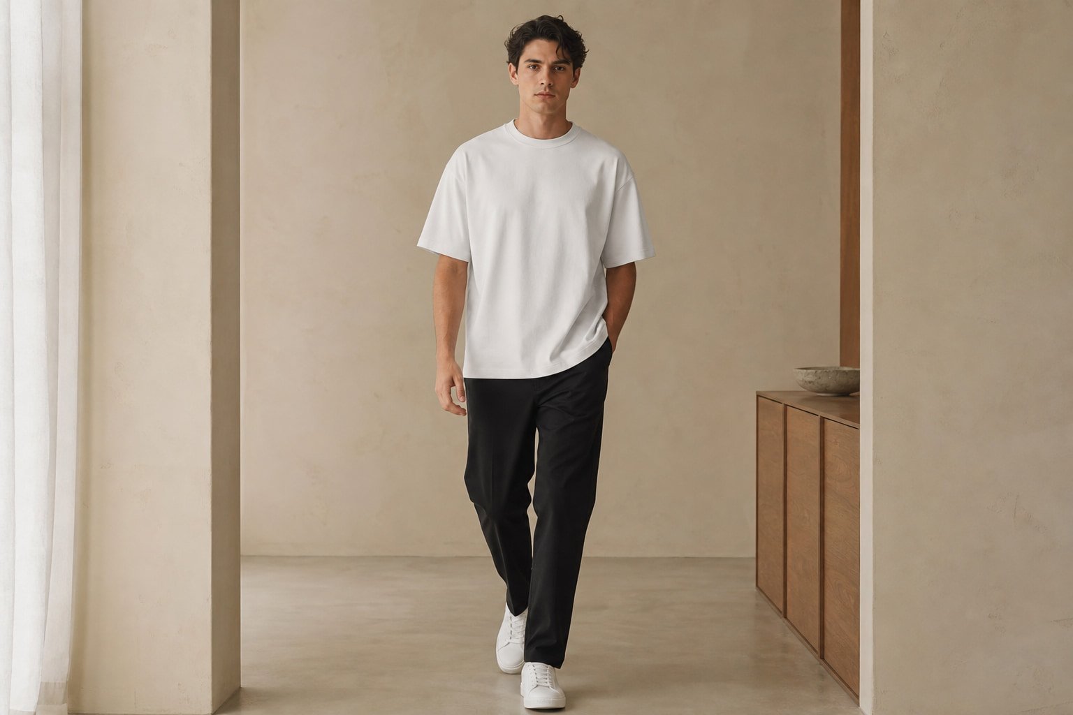 Heavyweight cotton t-shirt in White — front view