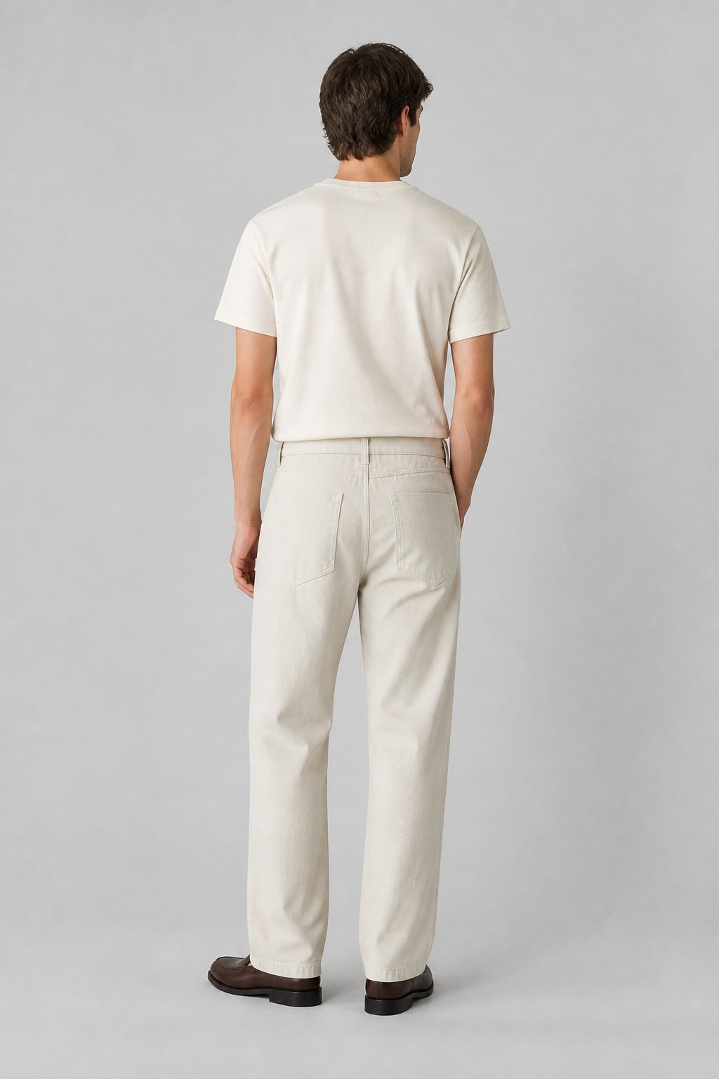 Straight leg cotton trousers in Beige — back view