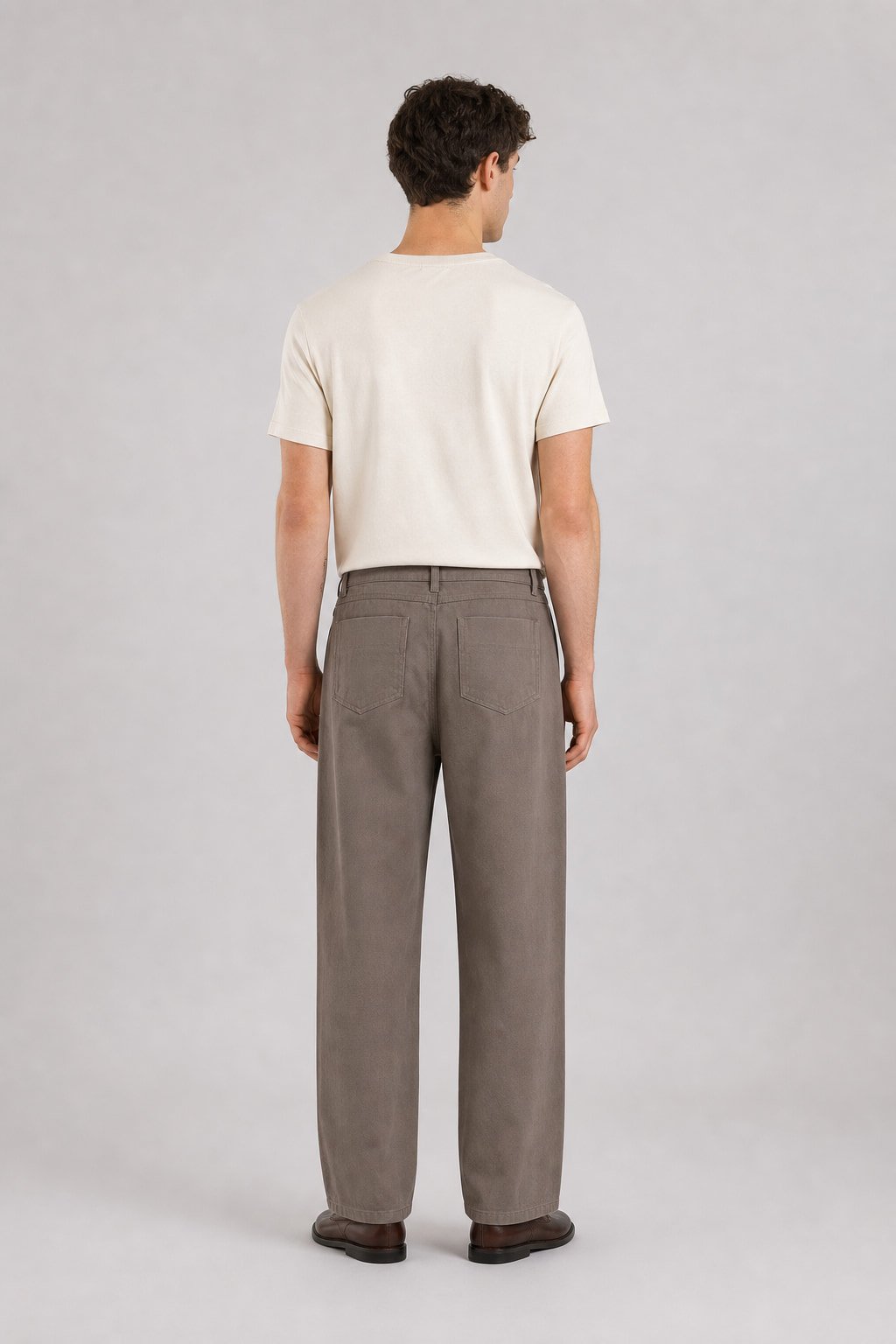 Straight leg cotton trousers in Coffee — back view