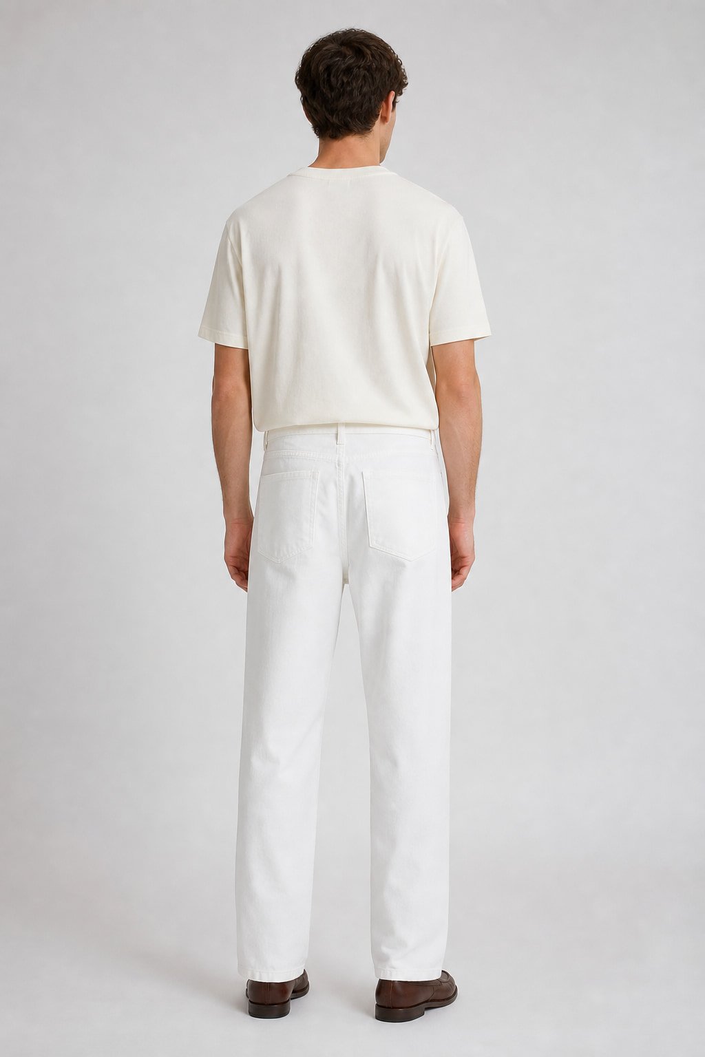Straight leg cotton trousers in White — back view