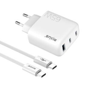 Rixus RXHC65C Fast Charger USB-C Cable 1.8m 65W White