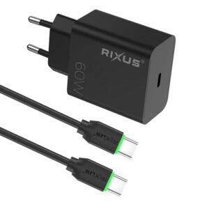 Rixus RXHC07B Fast Charger With USB-C Cable 60W Black
