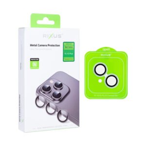 Rixus Metal Shield Camera Tempered Glass For Apple iPhone 15, 15 Plus Green